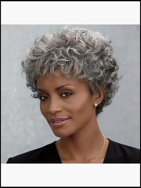 Short Curly Pixie Cut Wig with Bangs Synthetic Shaggy Full Hair Wig